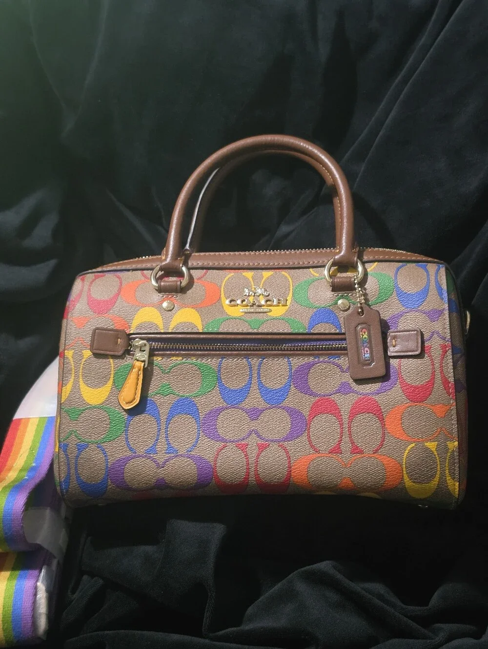 Brand New ...Coach Multicolor Signature Satchel with Rainbow Logo Pattern